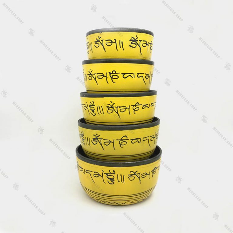 کاسه تبتی هفت فلز زرد در سایز بندی