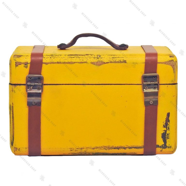 جعبه چوبی بسیار کوچک طرح چمدان زرد