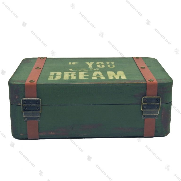 چمدان چوبی دکوری سایز کوچک سبز کله غازی
