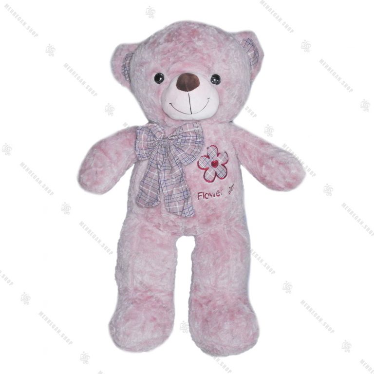 عروسک خرس پاپیون چارخونه بنفش