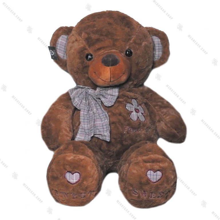 عروسک خرس پاپیون چارخونه قهوه ای