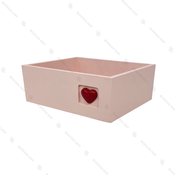 جعبه چوبی صورتی با قلب سایز بزرگ