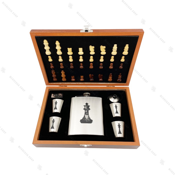 ست شطرنج و فلاسک جیبی طرح شاه شطرنج