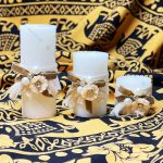 شمع استوانه ای تزئین شده 3 عددی مدل گل مروارید