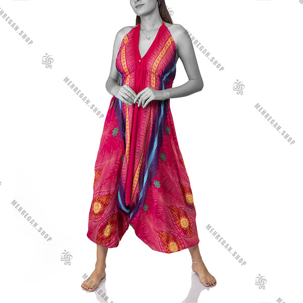 پیراهن زنانه بلند هندی نخی گل زرد