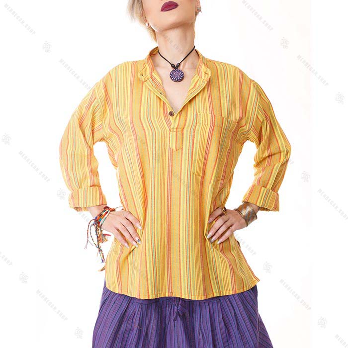 پیراهن سنتی هیپی استایل زرد لیمویی – Kurta Lemon Yellow Shirt