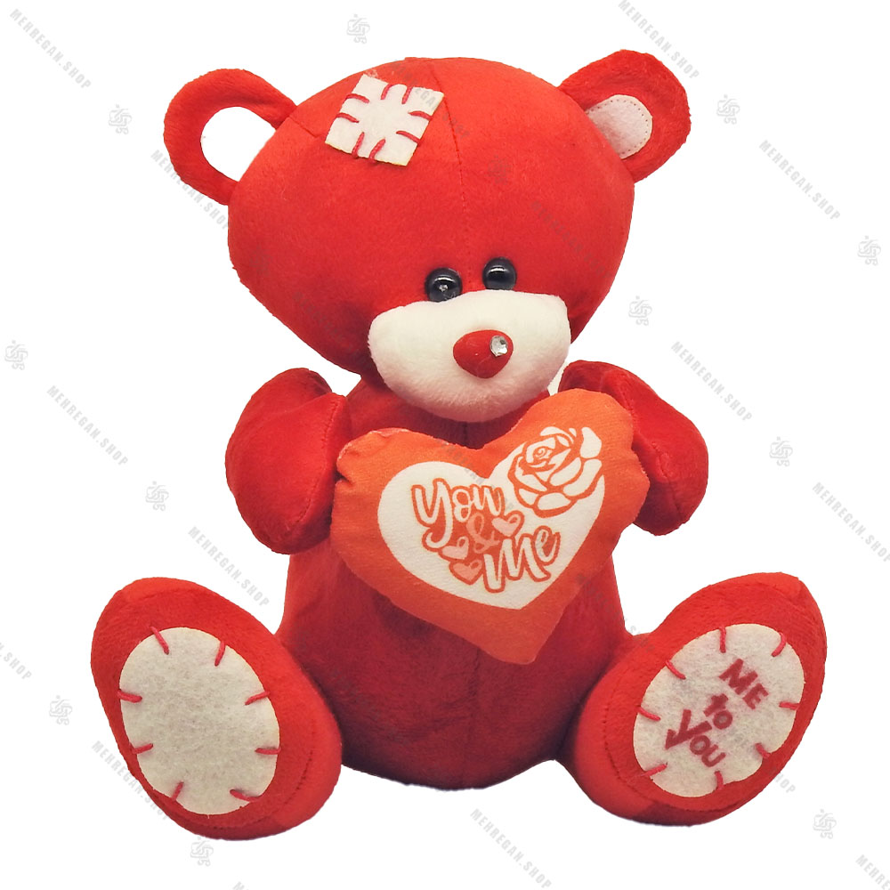 عروسک پولیشی خرس قلب دار قرمز