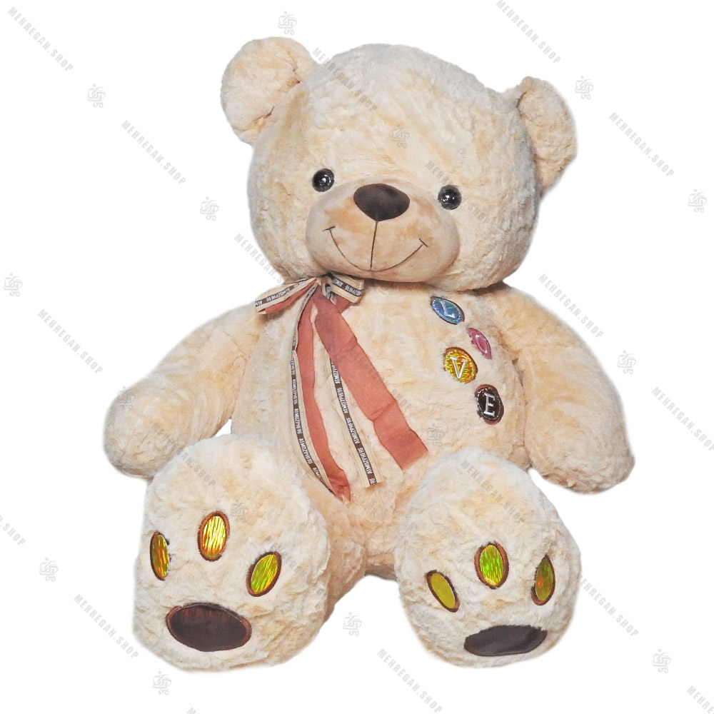 عروسک پولیشی خرس سایز بزرگ قهوه ای روشن